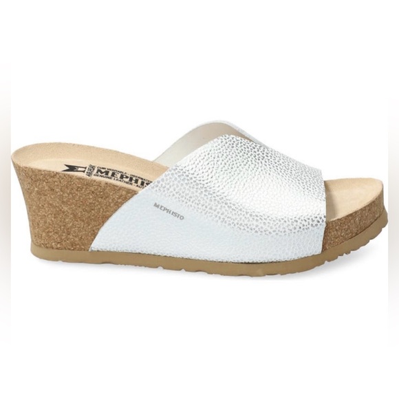 Mephisto Shoes - Mephisto Lisane Silver Metallic Slide Wedge, Sz 39/7.5